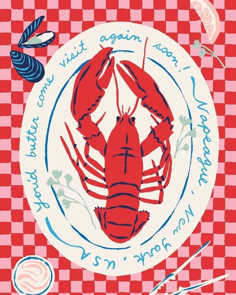 All Posts • Instagram Detailed Illustration Art, Lobster Aesthetic, Lobster Graphic, Lobster Painting, Lobster Drawing, Lobster Illustration, Nautical Illustration, Seafood Art, Happy Store