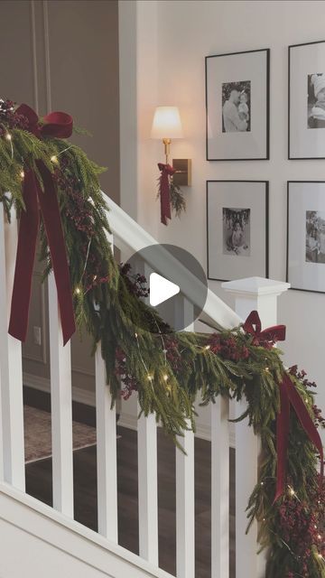 Evelyn Hernandez on Instagram: "A red Christmas 🥹♥️

Sneak peek of my living room so far! This is the Kirklands Norfolk Pine garland, my favorite for my stair railing! 

#christmasstaircase #christmasrail #christmasgarland #redchristmas #redchristmasdecor #christmasdecor #christmasideas #christmasinspiration #ltk #ltkhome" Banister Garland, Norfolk Pine Garland, Christmas Staircase, Norfolk Pine, Red Christmas Decor, Pine Garland, My Living Room, Stair Railing, Christmas Garland