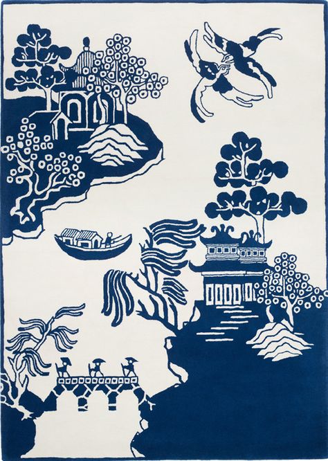 Wendy Morrison : Willow Tree Rug Chinoiserie Rugs, Wendy Morrison, Blue Willow China Pattern, Willow Art, Blue Willow Dishes, Asian Things, Blue Willow China, Blue Things, Chinese Pattern