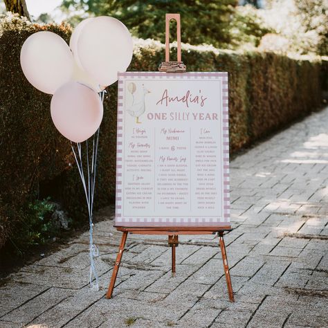 One Silly Goose Milestone Board Template | Editable Girl Goose 1st Birthday Printable Milestone Stat Decor | Goose First Birthday S716 Goose First Birthday, Birthday Milestone Board Template, 1st Birthday Milestone Board, Birthday Milestone Board, Milestone Board, Board Template, Birthday Milestone, Silly Goose, Birthday Printables