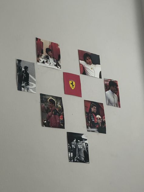 F1 Wall Decor, Ferrari Room Decor, F1 Inspired Room, F1 Room Decor Ideas, F1 Room Aesthetic, F1 Themed Room, Formula 1 Decor, F1 Room Ideas, Formula 1 Room Decor