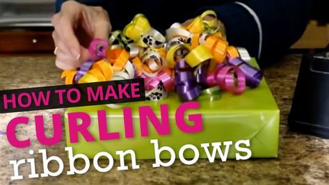 How To Make A Bow With Curling Ribbon, Curling Ribbon Ideas, Curling Ribbon Ideas Gift Wrapping, Curling Ribbon Bows, Make A Bow With Ribbon, Burlap Bow Tutorial, Bows For Presents, Bow With Ribbon, Diy Gift Bow