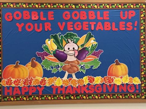 Thanksgiving/November board Thanksgiving Cafeteria Bulletin Boards, Fall Health Bulletin Board Ideas, School Cafeteria Decorations, Cafeteria Bulletin Boards, Easy Bulletin Boards, School Nurse Office Decorations, Health Bulletin Boards, Nurse Bulletin Board, Holiday Bulletin Boards