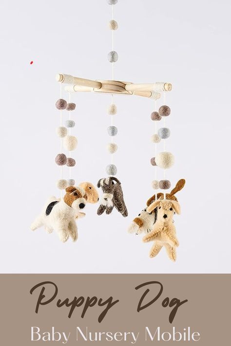 I love this adorable Puppy Dog crib mobile with neutral colors and wood. It would be perfect for a boy or girl baby nursery. #affiliatelink Dog Baby Nursery, Girl Baby Nursery, Puppy Nursery Theme, Puppy Nursery, Boy Or Girl Baby, Baby Nursery Inspiration, Diy Baby Mobile, Girl Nursery Themes, Cutest Puppy