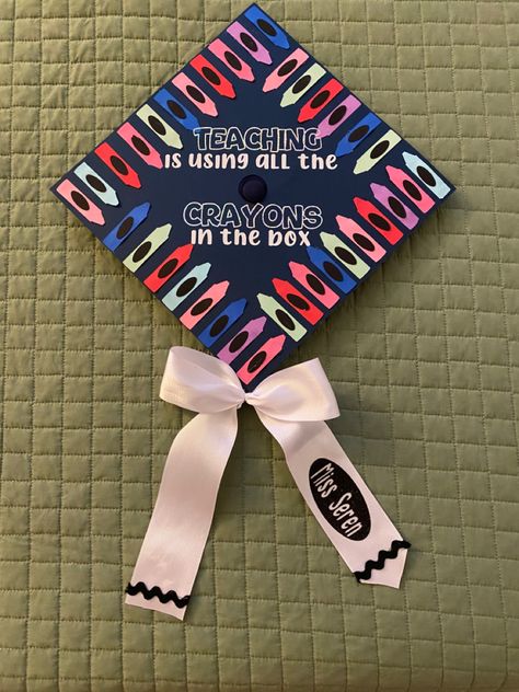 Education Major Graduation Cap, Graduation Cap Decoration Teacher, Senior Caps, Teacher Graduation Cap, Elementary Classroom Themes, College Grad Cap Ideas, Bachelor Of Education, College Graduation Pictures Poses, Teacher Graduation