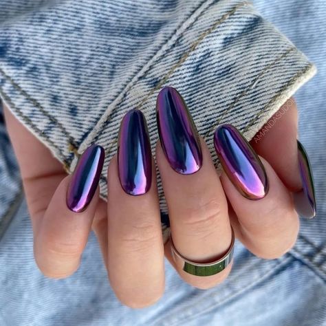 Light Purple Chrome Nails, Purple Chrome Nails, Purple Chrome, Chrome Nails Designs, Chrome Nail, Vibrant Nails, White Nail Art, Seasonal Nails, White Nail Designs