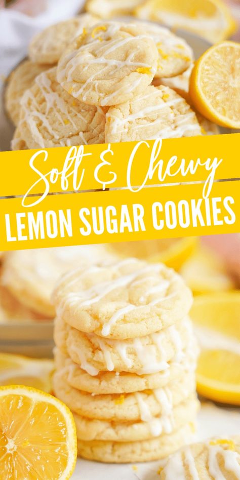 Soft and Chewy Lemon Sugar Cookies! The BEST Lemon Cookies from Scratch with Lemon Glaze! These Chewy Lemon Cookies are PERFECT for Spring and Summer! #lemonpeony #lemonrecipes #lemoncookies #lemonglaze #softlemoncookies Cookies For Spring, Chewy Lemon Cookies, Lemon Sugar Cookies Recipe, Lemon Sugar Cookie, Cookies With Lemon, Lemon Cookies Easy, Soft Sugar Cookie Recipe, Lemon Cookies Recipes, Lemon Sugar Cookies