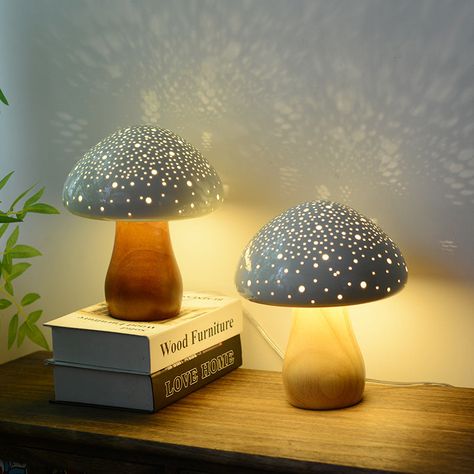 Mushroom table lamp, simple modern eye protection night light, solid wood bedroom, living room, study, bedside atmosphere table lampProduct Details-Name: Ceramic Mushroom Table Lamp-Material: Log + Ceramic-Size: 20*19cm-Color: Log, Walnut-Light source: G9*1 three-color light changer-Switch: Button-Power supply: USB cable-Package: 1/pieceRecommended purchase Rattan Pleated Table Lamp Solid Wood Mushroom Lamp Mushroom Light Fixture, Ceramic Mushroom Lamp, Table Lamp Ceramic, Mushroom Night Light, Earthy Lamp, Mushroom Ceramics Ideas, Mushroom Themed Room, Mushroom Living Room, Cottagecore Lamp