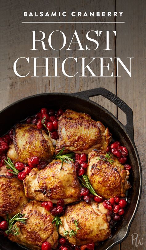 Thanks to your trusty cast-iron skillet, this balsamic cranberry roast chicken recipe is completely hands-off and oh so seasonal. #chickenrecipes #chicken #roastchicken Cranberry Roast, Cranberry Chicken, Chicken Skillet Recipes, Roast Chicken Recipes, Roast Chicken, Iron Skillet, Poultry Recipes, Turkey Recipes, Chicken Recipe