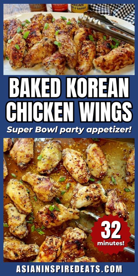 a platter of chicken wings with sauces in the background Mexican Chicken Wings, Korean Bbq Wings, Superbowl Party Appetizers, Chinese Wings, Korean Chicken Wings, Easy Chicken Wings, Asian Fusion Recipes, Healthy Asian Recipes, Korean Chicken