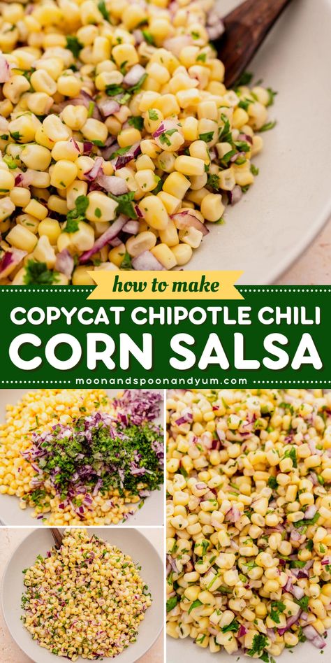 All your guests will love this Copycat Chipotle Chili Corn Salsa! A perfect Superbowl party food idea and game day menu addition. This easy to follow recipe is gluten free, vegan, dairy free, plant based, soy free, and nut free. Make it today and enjoy! Chilis Chipotle Fresh Mex Bowl Recipe, Copycat Restaurant Recipes Chili's, Chipotle Chips Recipe, Chipotle Sauce Copycat Recipes, Chili's Copycat Recipes, Easy Chipotle Bowl Recipe, How To Make Chipotle Chicken, Chipotle Veggies, Chilis Restaurant Recipes