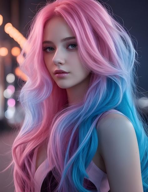 Photo beautiful woman with glowing hair ... | Premium Photo #Freepik #photo Rockstar Hair, Pink And Blue Hair, Blue Color Background, Elf Hair, Blue And Pink Hair, Glowing Hair, Glow Hair, Fall Winter Hair Color, Cotton Candy Hair