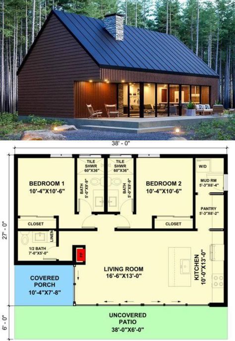 Floor Plans With Loft, Jamaican Art, Small House Blueprints, Hunting Property, Tiny House Vacation, Small House Living, American House Plans, Earthship Home, Open House Plans