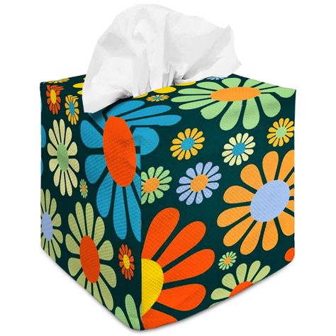 PRICES MAY VARY. Tissue Box Cover Square size is 4.7"X4.7"X5.1", fits great for most standard-sized of square tissue boxes-Not Too Loose. Cute pattern tissue box cover Open Bottom allows to easy replacement of empty tissue boxes. Square tissue box cover with durable sturdy canvas, box isn't moving around when you pull out a tissue-Fits Great! Canvas tissue box cover is No Smell for last a long time, also can be folded-Easy Storage. Decorative tissue box holder Looks Nicer than solid style, can d Deco Hippie, Square Tissue Box Cover, Lemon Flower, Deco Boho, Lemon Flowers, Boho Leaves, Tissue Case, Xmas Deco, Deco Blue