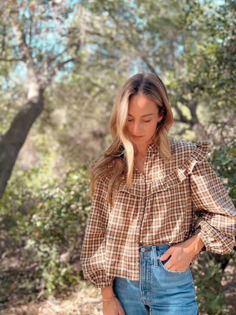 Raida Blouse for Fall – The Sara Project Buffalo Check Fabric, Fall Sewing, Big Sleeves, Homespun Fabric, Sewing Tutorials Free, Check Fabric, Sewing Skirts, Fall Fabric, Sewing Lessons