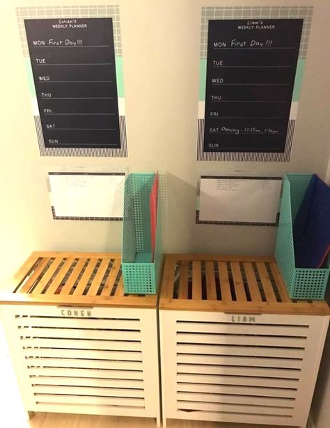 kmart school storage hacks School Bag Storage Ideas, Bag Storage Ideas, School Bag Organization, School Bag Storage, Kmart Hacks, Home Command Center, School Storage, House Organisation, Small Space Storage