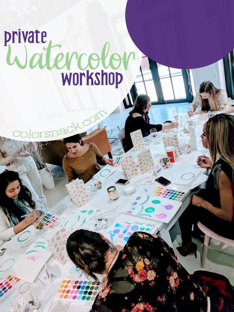 Create a unique experience for your guests, team building, and more with a private watercolor workshop! Watercolour Workshop Ideas, Watercolor Workshop Ideas, Creative Workshop Ideas, Art Retreat, Building Apartment, Teaching Watercolor, Color Lessons, Class Photos, Teacher Art