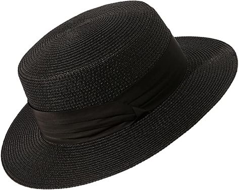 Lanzom Sun Hats for Women Wide Brim Straw Boater Hat Foldable Packable Beach Hat for Summer (Black, Medium) at Amazon Women’s Clothing store Hat For Summer, Straw Boater Hat, Straw Boater, Wide Brim Straw Hat, Women Hat, Boater Hat, Sun Hats For Women, Summer Black, Beach Hat