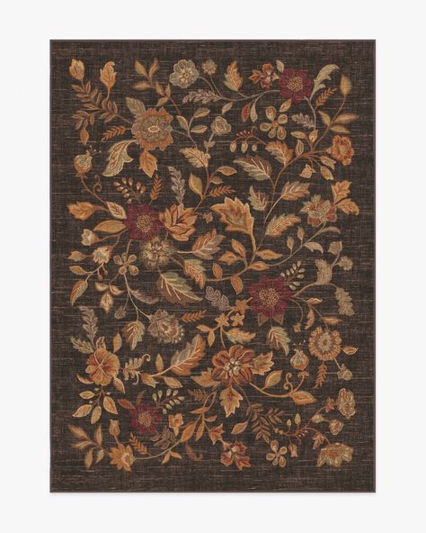 Brown Floor Rug Ideas, Woodsy Living Room Rug, Dark Runner Rug, Floral Area Rugs Living Room, Warm Area Rug, Washable Entryway Rug, Rug On Dark Wood Floor, Dark Rugs In Living Room, Brown Bathroom Rug