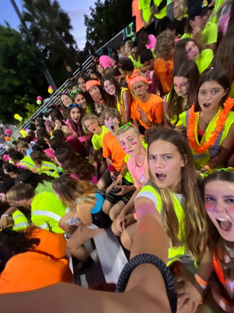 Neon Game Theme, Black Out For Football Games, Highschool Football Game Themes, Neon Football Game Outfit, Hs Football Games, Neon Fnl Theme, Football Game Outfit Inspo High School, Highschool Football Themes, Beach Out Football Theme