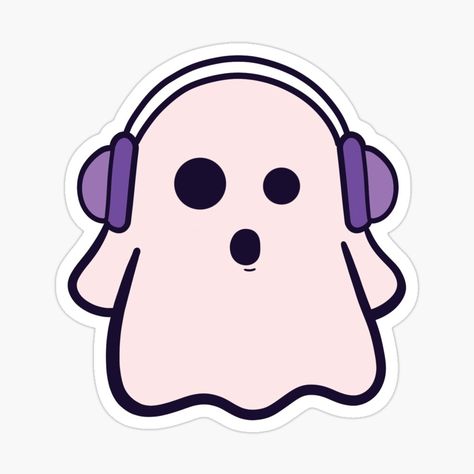 Ghost Listening To Music, Ghost With Headphones, Headphones Sticker, Wearing Headphones, Wearing Headphone, Cute Ghost, Sticker Collection, Listening To Music, Sticker Design