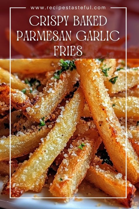 These Crispy Baked Parmesan Garlic Fries are the perfect side dish or snack, combining the savory flavors of garlic and Parmesan with perfectly crispy potatoes. Easy to make and healthier than traditional fries, they are sure to be a hit at any gathering! Garlic Parmesan Fries, Parmesan Fries, Garlic Parmesan Potatoes, Potatoes Easy, Potato Rice, Garlic Potatoes, Crispy Fry, Parsley Potatoes, Baked Fries