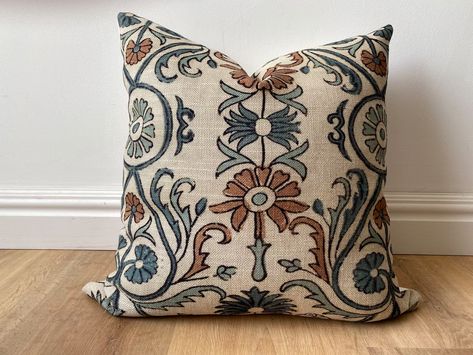 Designer Modern Coastal Boho Block Print Floral Caramel Brown - Etsy Modern Coastal Boho, Modern Coastal Farmhouse, Tan Pillow, Tan Pillows, Blue And White Pillows, Coastal Boho, Blue Pillow Covers, Home Decor Hooks, Teal Fabric