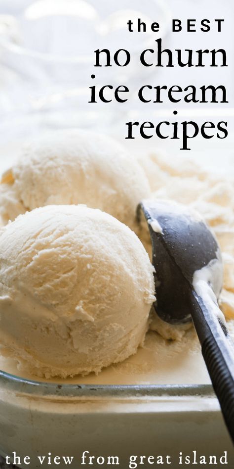 The Best No Churn Ice Cream Recipes #icecream #dessert #homemade #frozen #vegan #paleo #dairyfree #glutenfree #easy #chocolate #vanilla #pumpkin #strawberry #coconutmilk #caramel #recipe #noegg Churn Ice Cream Recipes, No Churn Ice Cream Recipes, Freezer Treats, Island Recipes, Churn Ice Cream, Dessert Homemade, Caramel Recipe, Homemade Vanilla Ice Cream, No Churn Ice Cream