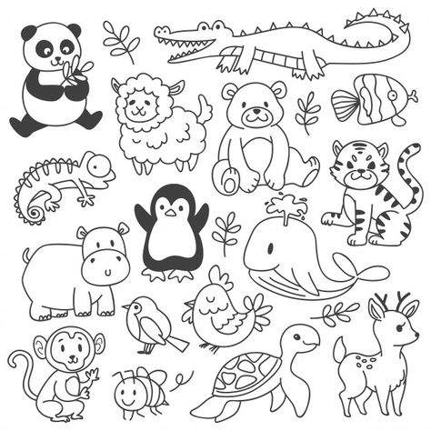 Set of animals doodle isolated on white Premium Vector | Premium Vector #Freepik #vector #baby #kids #children #nature Doodles Kawaii, Animals Doodle, Arte Doodle, Animal Doodles, Easy Coloring Pages, Mermaid Coloring, Kawaii Doodles, Cute Coloring Pages, Animal Coloring Pages