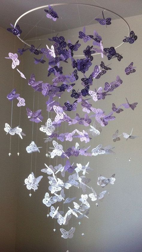 Mauve Butterfly, Diy Papillon, Butterfly Chandeliers, Butterfly Nursery, Butterfly Mobile, Diy Bebe, Origami Butterfly, Diy Butterfly, Diy Mobile