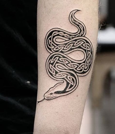 15 Celtic Snake Tattoo Designs Nordic Snake Tattoo, Norse Snake Tattoo, Celtic Snake Tattoo, Viking Snake Tattoo, Nordic Snake, Tattoo Hand Ideas, Celtic Serpent, Jormungandr Tattoo, Celtic Snake