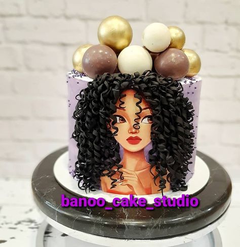 Curly Hair Cake Birthday, Unique Cake Designs Creative, Diva Birthday Cakes, Bolo Paris, Diva Cakes, Birthday Cake Tutorial, Hand Painted Cakes, 21st Birthday Cakes, Creative Cake Decorating