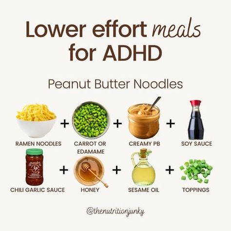 ADHD Nutritionist Dietitian | Becca Harris RD, MHSc (@thenutritionjunky) • Instagram photos and videos Chilli Garlic Sauce, Peanut Butter Noodles, Butter Noodles, Nutritionist Dietitian, Easy Healthy Meal Prep, Chili Garlic Sauce, Healthy Food Motivation, Oil Mix, Brain Food