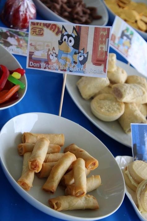 Bluey Bingo Birthday Party Food, Bluey Themed Dinner, Bluey Birthday Snack Ideas, Third Birthday Bluey, Bluey Grannies Party, Bluey Themed Birthday Party Food Ideas, Second Birthday Bluey, Bluey Themed First Birthday Party, Wackadoo Bluey Birthday