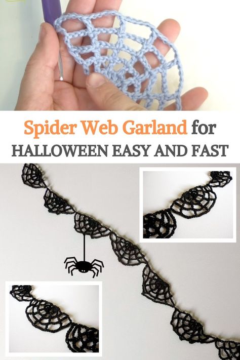 Make a spider web garland for this upcoming Halloween! With this great video tutorial, you will be able to do it easily, join the spider web with the other making a single crochet. Make as many as you need to have the required length, it will take very little time to achieve. This will be your favorite spider web tutorial. Very fast and very easy to create and follow. Very versatile too. #urbakicrochet #halloweencrochet #spiderwebcrchet #halloween #crochethalloween #garlandhalloween Crochet Spider Web Bunting, Easy Crochet Halloween Decorations, Crochet A Spider Web, Spider Web Garland Crochet, Crochet Web Pattern, Halloween Crochet Bunting, Crochet Halloween Bunting Patterns Free, Crocheted Spider Web, Halloween Knitting Ideas