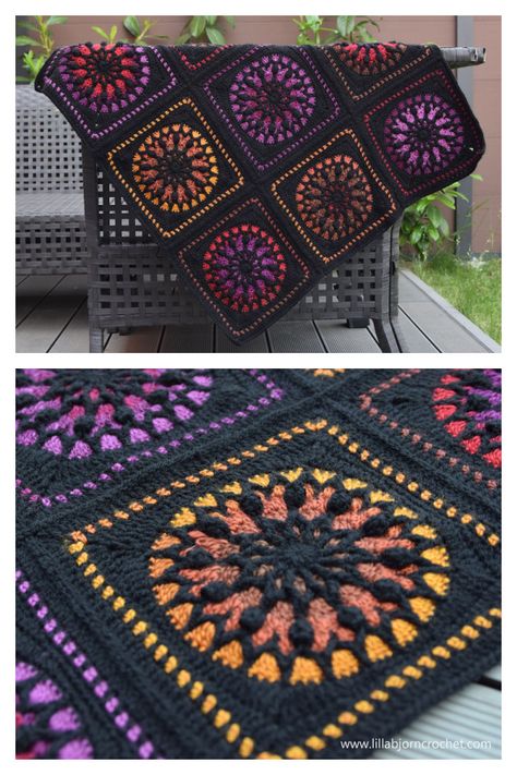 Stained Glass Lantern Blanket Crochet Pattern Stained Glass Crochet, Square Blanket Crochet Pattern, Stained Glass Lantern, Crochet Quilt Pattern, Stained Glass Patterns Free, Blanket Crochet Pattern, Witchy Crafts, Crochet Quilt, Holiday Crochet