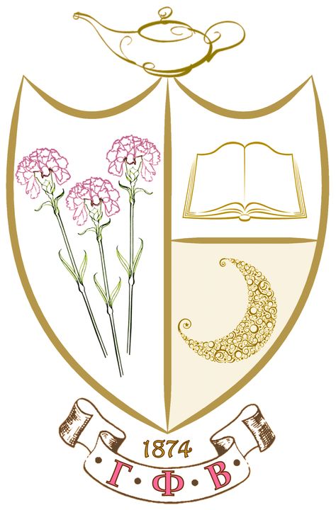 ΓΦΒ Crest, Gamma Phi Beta Sorority, pink carnation, crescent moon Gamma Phi Beta Aesthetic, Gamma Phi Beta Graphic, Sorority Banner, Big Little Basket, Frat Coolers, Alpha Gamma Delta, Sorority Big Little, Gamma Phi Beta, Pink Out