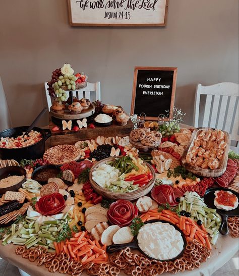 Grazing Table ♥️ #Food #Unique #Grazingtable #charcuterieboard #BirthdayParty #EventPlanner #Decorator #SimplyGraceEvents #LimaOH Grazing Station Farm Birthday, First Birthday Food Table, Drink Wedding, Food Unique, Food Boards, Rodeo Birthday, Grazing Table, Table Food, Cowboy Party