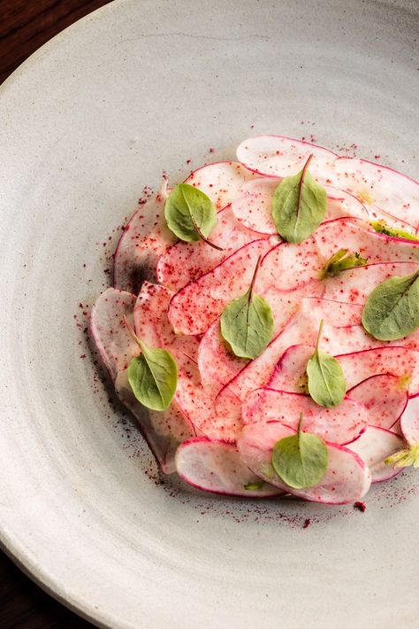 This elegant halibut crudo recipe from Merlin Labron-Johnson is swaddled in a… Crudo Recipe, Canadian Cuisine, British Cooking, Food Plating Techniques, Great British Chefs, Nigerian Food, British Food, Radishes, Spring Recipes