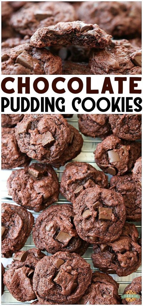 DOUBLE CHOCOLATE CHIP PUDDING COOKIES - Double Chocolate Pudding Cookies made with chocolate pudding mix for soft, sweet cookies with incredible chocolate flavor! Best cookies for chocolate lovers for sure. #cookies #chocolate #baking #dessert #chocolatechips #pudding #recipe from FAMILY COOKIE RECIPES #chocolatechipcookies Chocolate Pudding Cookies, Pudding Cookies Recipes, Double Chocolate Cookies Recipe, Chocolate Pudding Desserts, Chocolate Chip Pudding, Chocolate Chip Pudding Cookies, Fresh Baked Cookies, Pudding Cookies, Best Cookies