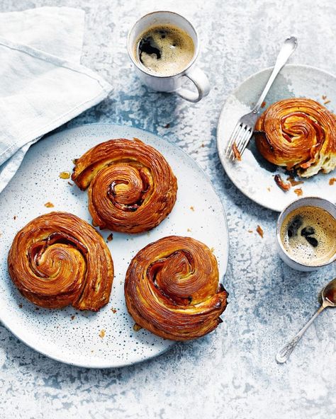 Maple and bacon danish recipe | delicious. magazine Danish Pastries, Danish Pastry, Homemade Pastries, Delicious Magazine, Maple Bacon, Flaky Pastry, Cinnamon Buns, Bagels, Brunch Recipes