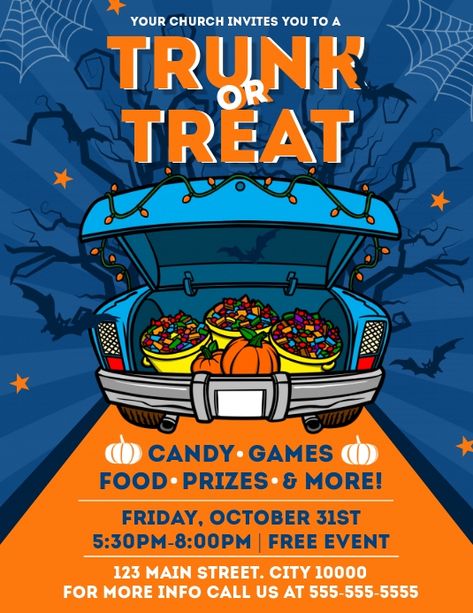 Trunk Or Treat Flyer Free Printable, Trunk Or Treat Flyer Ideas, Trunk Or Treat Poster, Halloween Marketing Ideas, Trunk Or Treat Flyer, Starbucks Case, Recruitment Flyer, Fall Festival Flyer, Resident Events