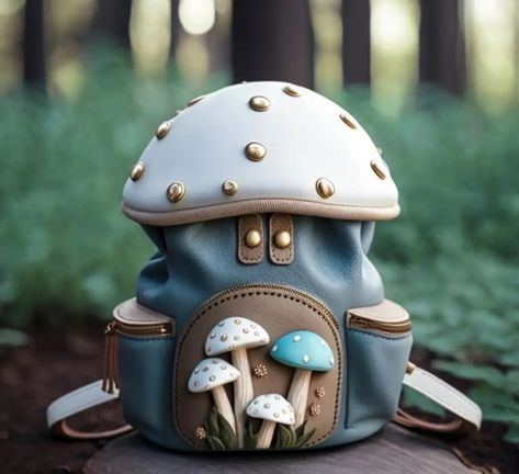 Fantasy Backpack, Cool Purses, Fantasy Bags, Mushroom Things, Mushroom Backpack, Mushroom Purse, Mushroom Stuff, Mushroom Bag, Backpack Art