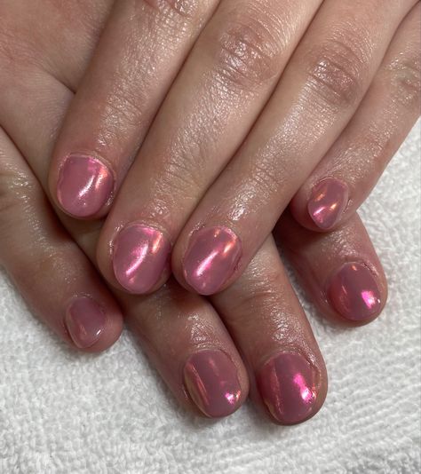 Pink chrome, gel enhancements, gel manicure, manicure, Valentines, short nails Pink Chrome Short Nails, Short Pink Chrome Nails, Really Short Gel Nails, Short Chrome Nails, Short Pink Nails, Chrome Manicure, Multicolored Nails, Pink Chrome Nails, Minimalist Nail