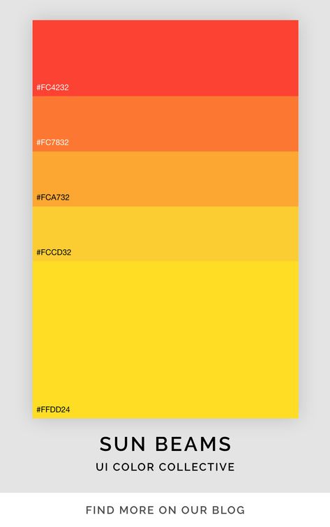 Bright color palette ranging from hot red to yellow Bright Natural Color Palette, August Palette Color, Warm Bright Color Palette, Sun Color Palette, Warehouse Project, Sun Beams, Ui Color, Colorful Website, Warm Color Schemes