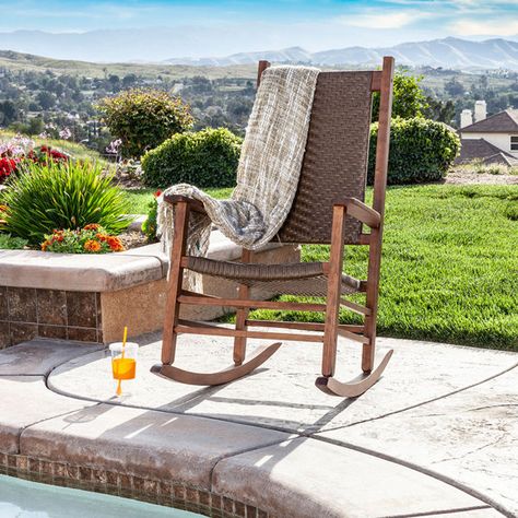 Hamptons Porch, Front Porch Patio, Outdoor Rocking Chair, Rocking Chair Porch, Porch Rocker, Velvet Upholstered Bed, Wooden Porch, Solid Wood Chairs, Patio Rocking Chairs