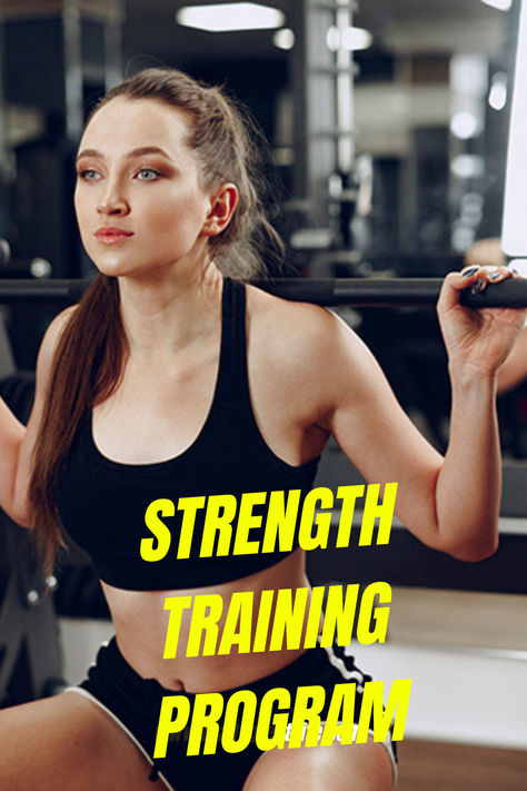 A woman following a strength training program, performing exercises like deadlifts, squats, bench presses, and rows. She is dressed in supportive workout gear, using dumbbells and barbells in a well-equipped gym. The image highlights a structured routine designed to build muscle, increase strength, and enhance overall fitness for women. How To Strength Train For Women, Strength Training Routine For Women, Strength Training Guide For Women Over 40 Workout Plans, Strength Training Program For Women, Strength Workout For Women, Training Program For Women, 15 Minute Morning Yoga, Lifting Programs, Strenght Training