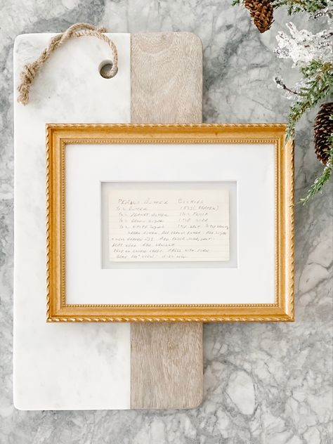 #giftideas #framedrecipe #recipecard #christmasgift #antique #lastingmemories Recipe Card Framed, Framed Family Recipes, Framed Recipe Cards, Framing Recipes, Framed Recipes In Kitchen, Painting Vibes, Framed Recipes, Bedroom 2024, Kitchen Breakfast Nooks