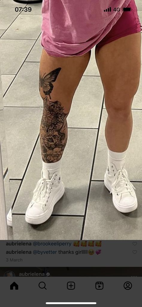 Butterfly On Calf Tattoo, Front Calf Tattoo, Calves Tattoo, Cute Matching Tattoos, Remembrance Tattoos, Calf Sleeve, Calf Tattoo, Matching Tattoos, I Tattoo