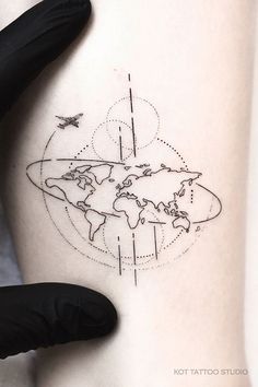 Pinterest World Map Tattoos, Globe Tattoos, Airplane Tattoos, Map Tattoos, Planet Tattoos, Tattoo Set, Tattoo Trends, Forearm Tattoos, Couple Tattoos